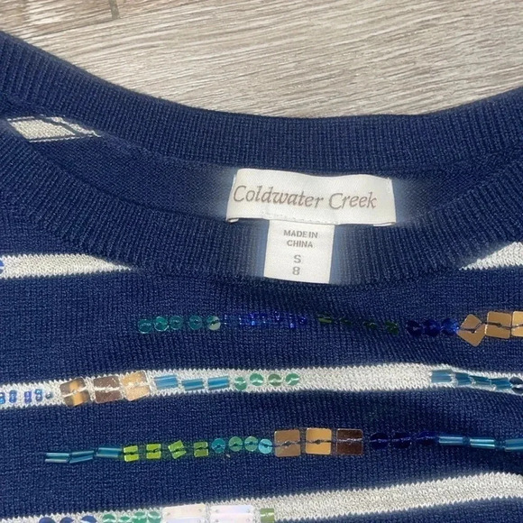 Cold Water creek sequin stripe sweater Size Small 8 Navy - Picture 2 of 7